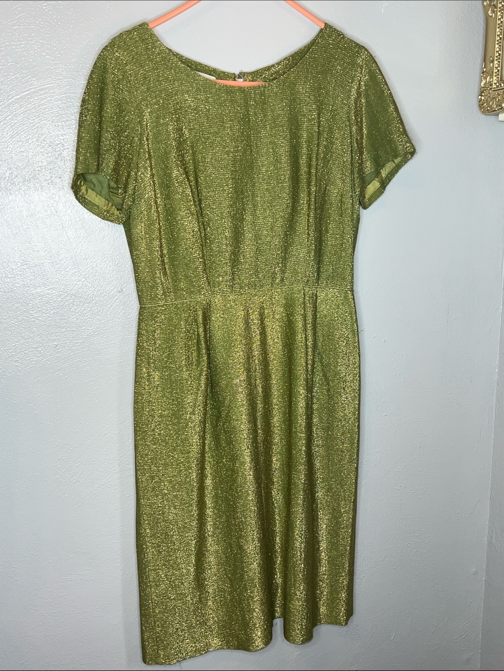 Vintage 1960’s Green Gold Shimmer Short Sleeve Dress
